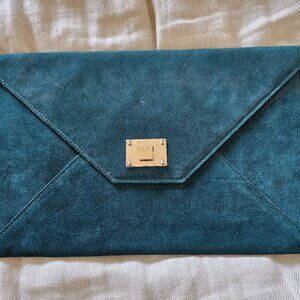 Jimmy Choo Bag, Teal, Leather and Suede Envelope Clutch